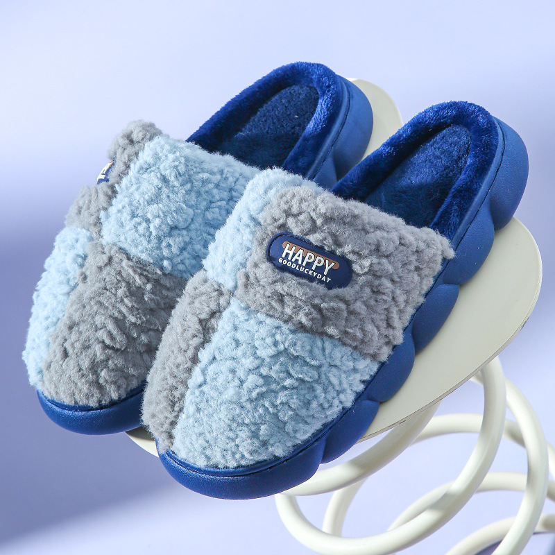 Color-matching Home Slippers Winter EVA Thick-soled Warm Plush Cotton Slippers W - Picture 8 of 11