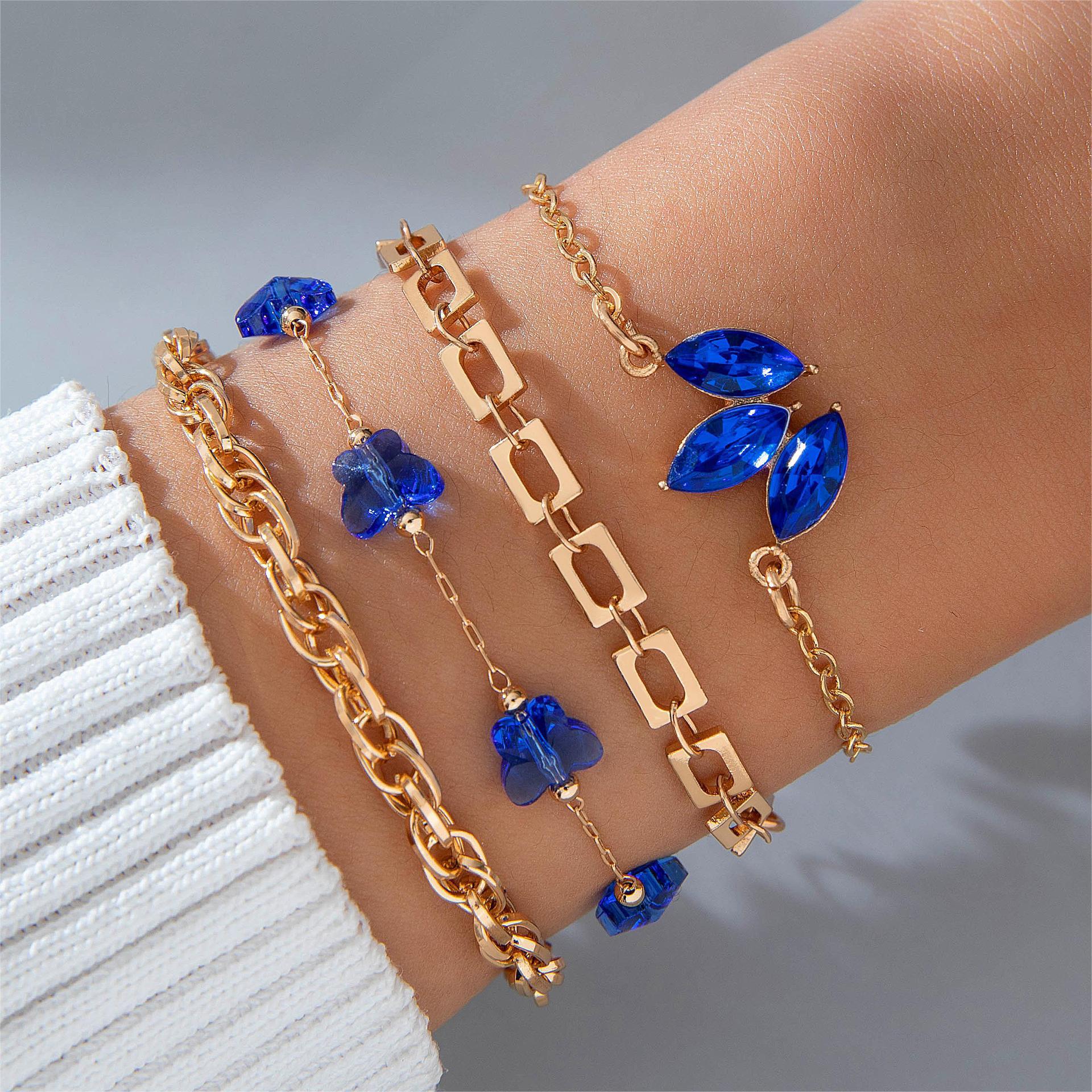4 Stck. Blau Blume Liebe Schmetterling Armband Set mit Strass Design Valentinstag  - Bild 6 von 9