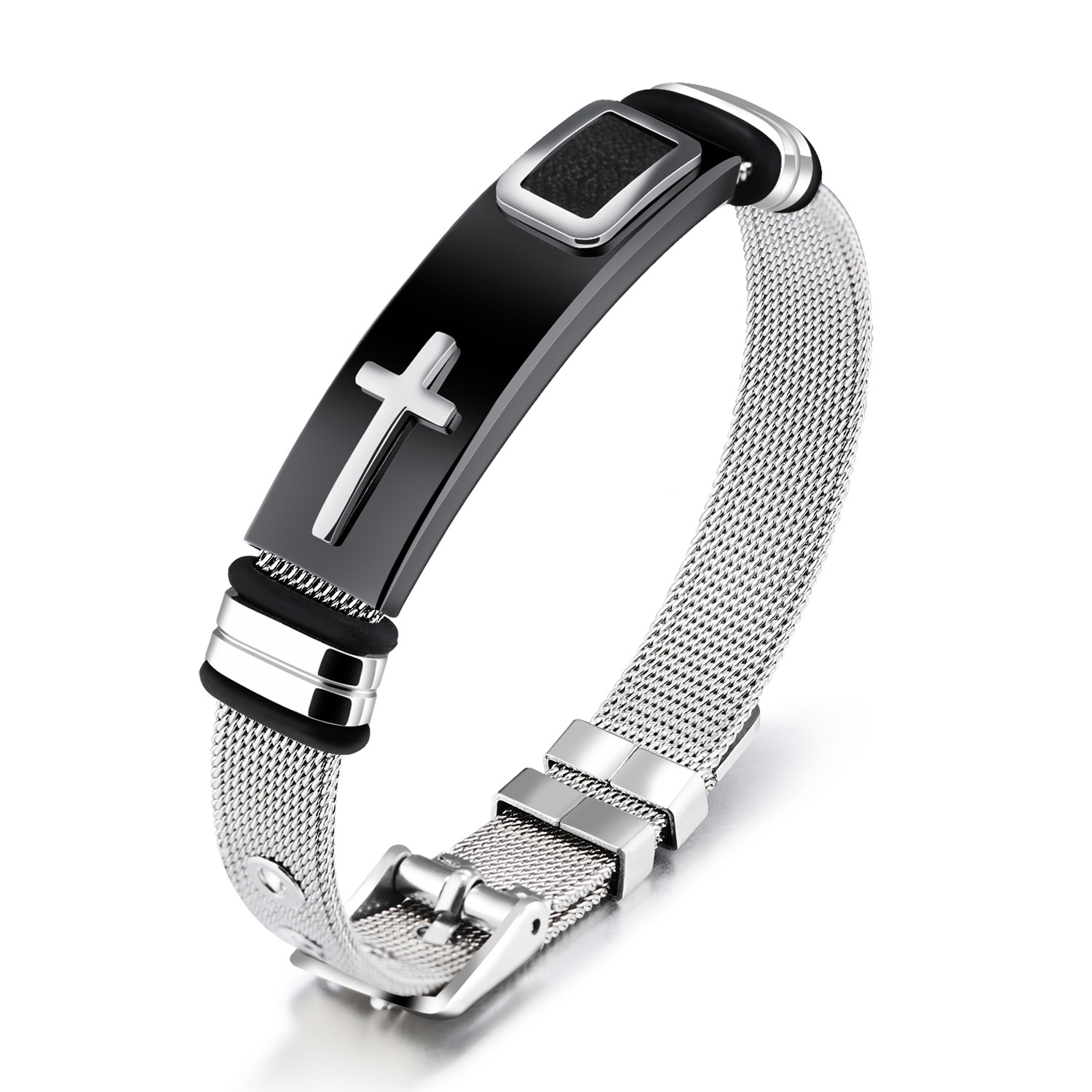 Stahlgitter Armband Armband Armband Gold Kreuz Titan Stahl Herren Persönlichkeit - Bild 4 von 6