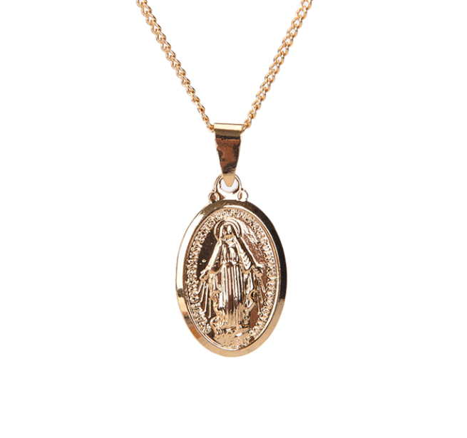 Virgin Mary Necklace, Silver Gold Color Virgin Mary Oval Pendant | eBay