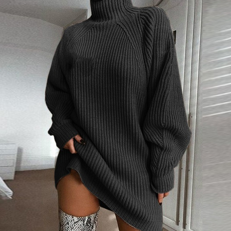 Einfarbiger Rollkragen Long Pullover Winter Warm Damen Pullover Kleid - Bild 4 von 7