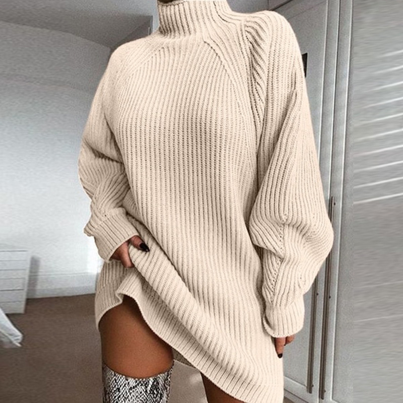 Einfarbiger Rollkragen Long Pullover Winter Warm Damen Pullover Kleid - Bild 3 von 7