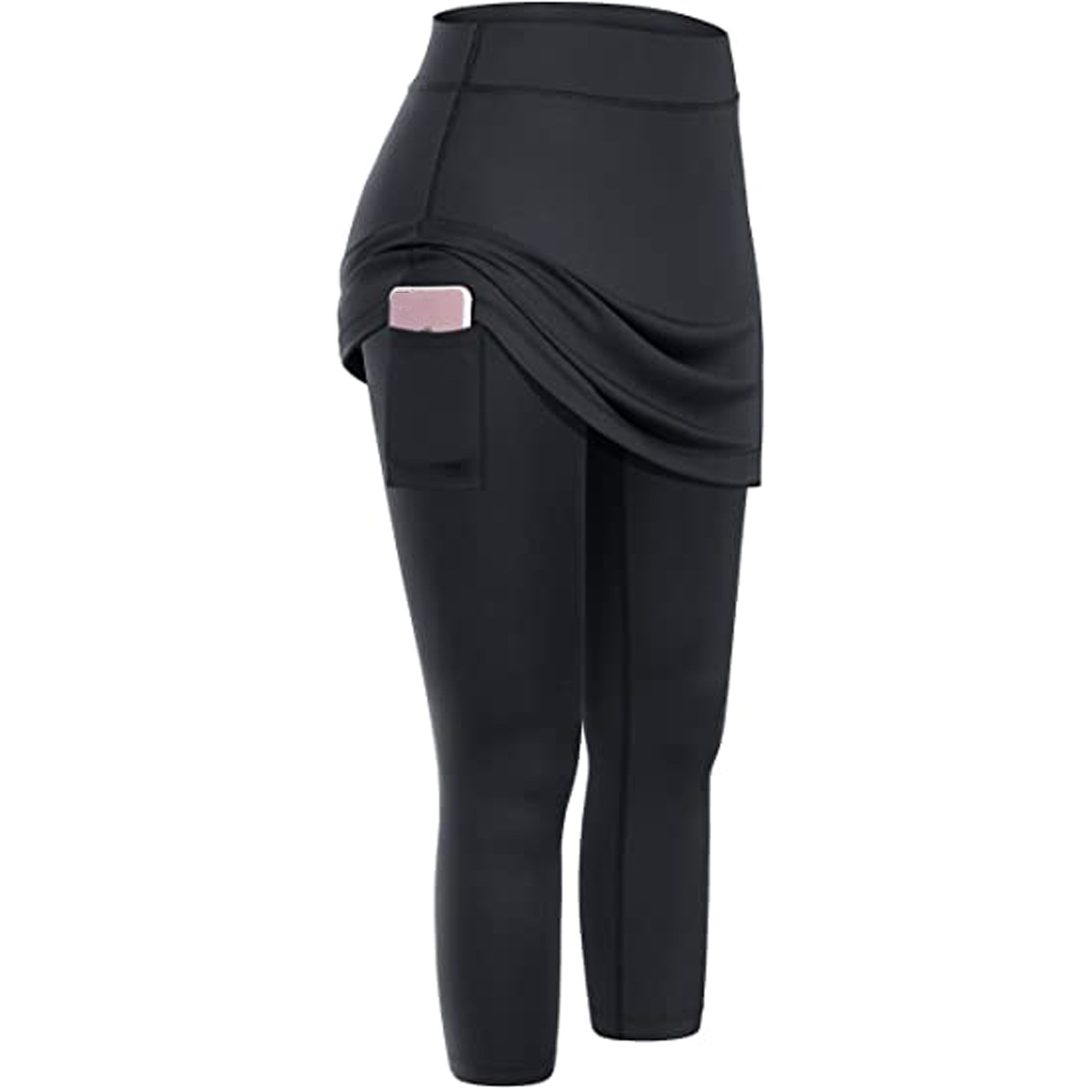 Women Tennis Skirted Leggings Pockets Elastic Sports Yoga Capris Skirts Legging - Picture 6 of 13