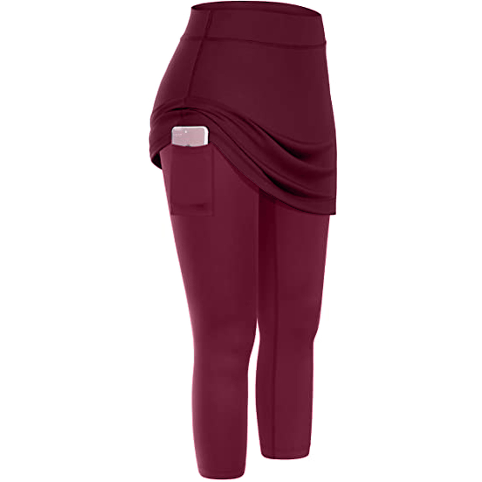 Women Tennis Skirted Leggings Pockets Elastic Sports Yoga Capris Skirts Legging - Picture 13 of 13