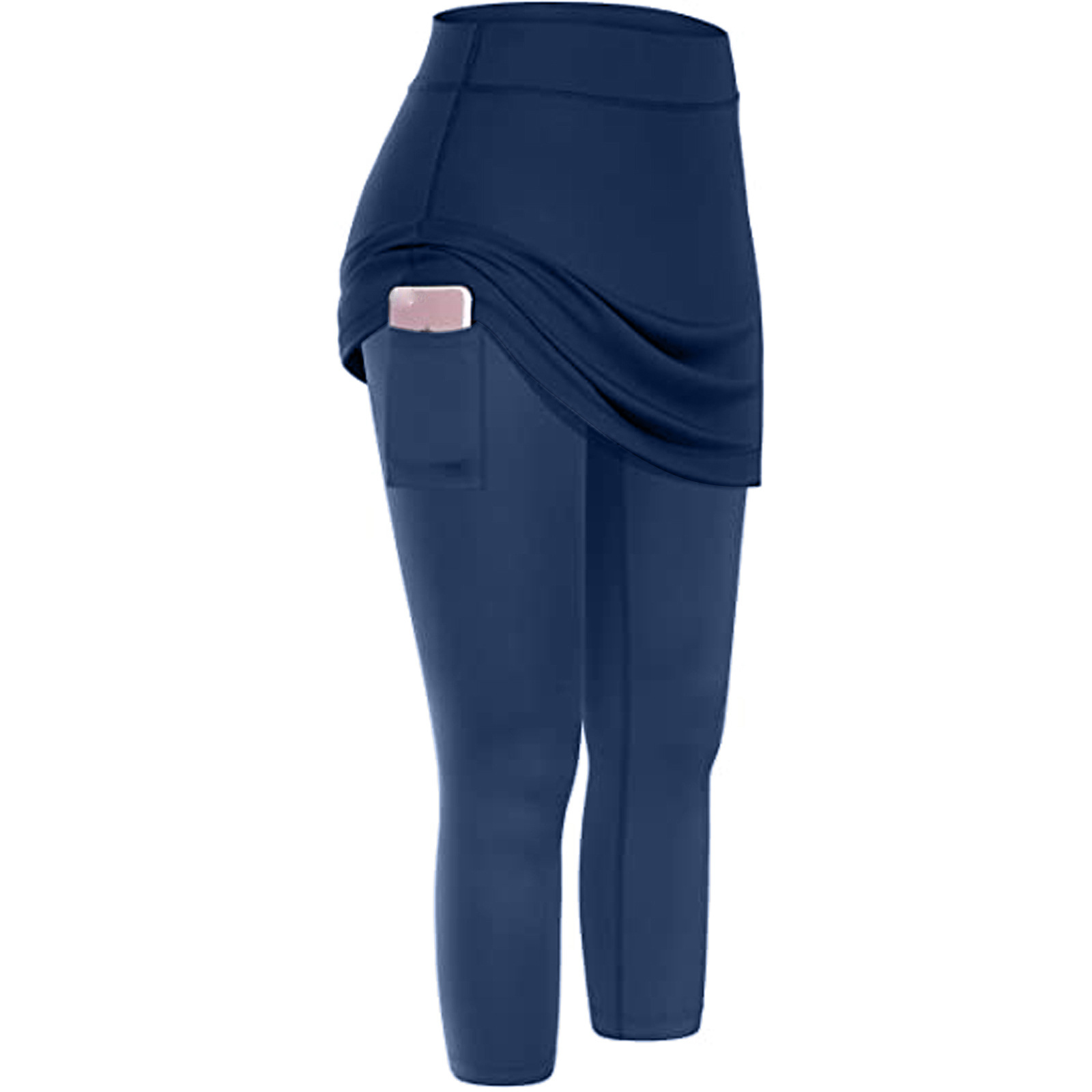 Women Tennis Skirted Leggings Pockets Elastic Sports Yoga Capris Skirts Legging - Picture 8 of 13