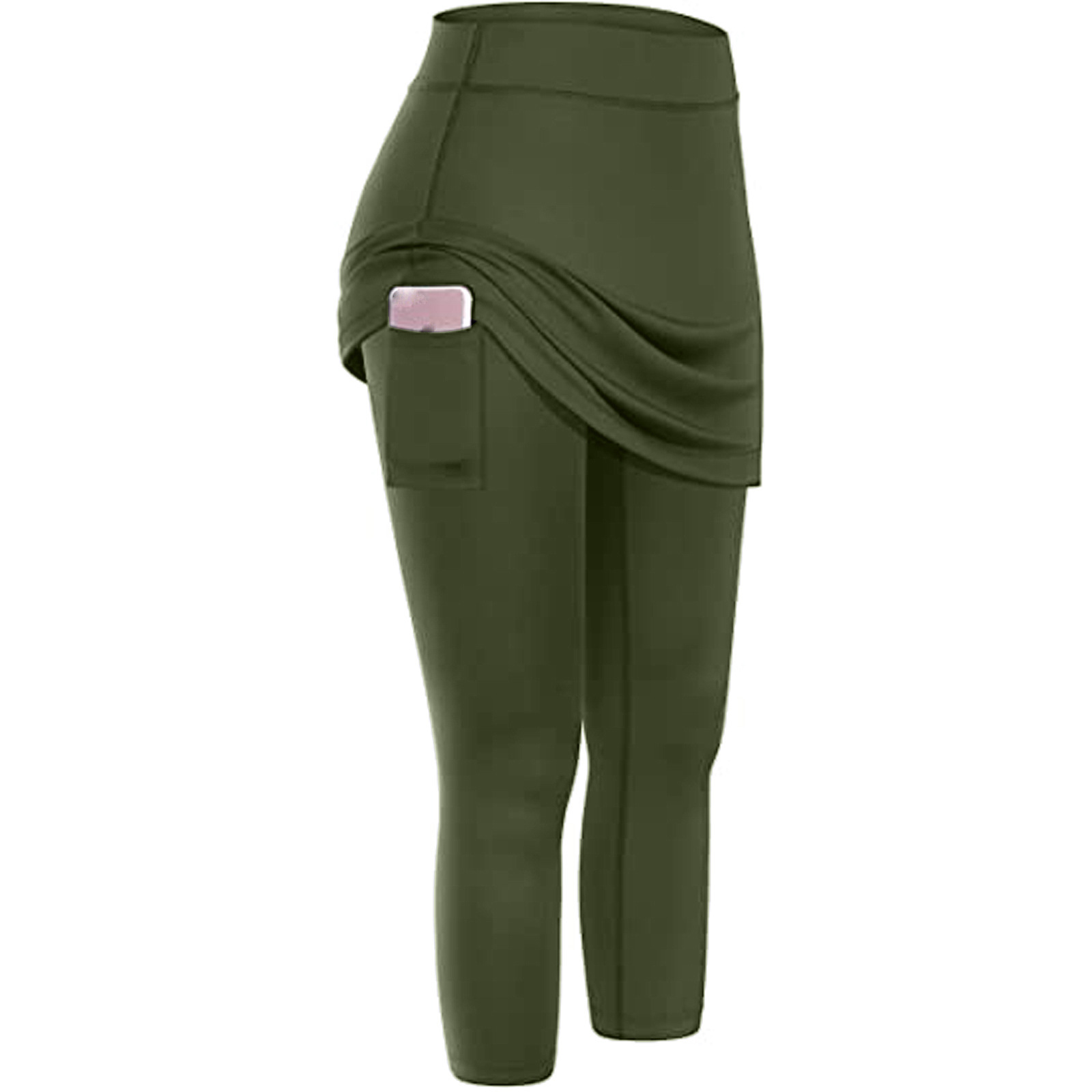 Women Tennis Skirted Leggings Pockets Elastic Sports Yoga Capris Skirts Legging - Picture 11 of 13