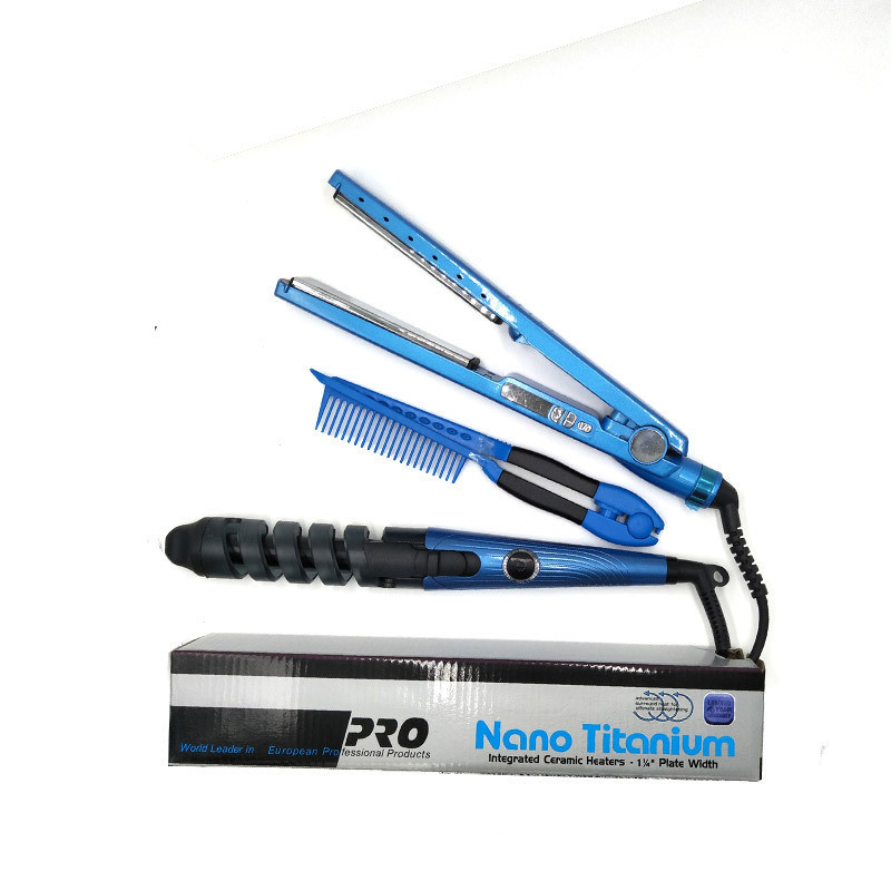 Pro Nano Titanium 1-1/4" Hair Straightening Flat Iron New + Hair Roller (3 in 1)