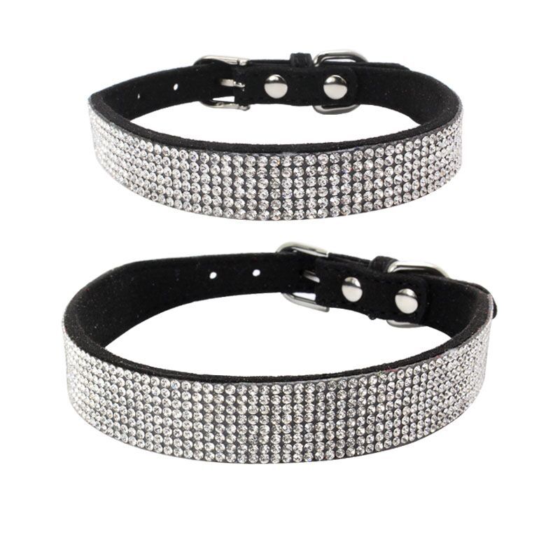 Collare per cani in microfibra resistente microfibra con strass lucidi in fibra scamosciata C9 - Foto 1 di 9