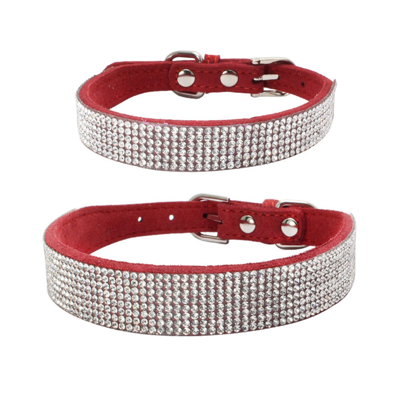 Collare per cani in microfibra resistente microfibra con strass lucidi in fibra scamosciata C9 - Foto 7 di 9