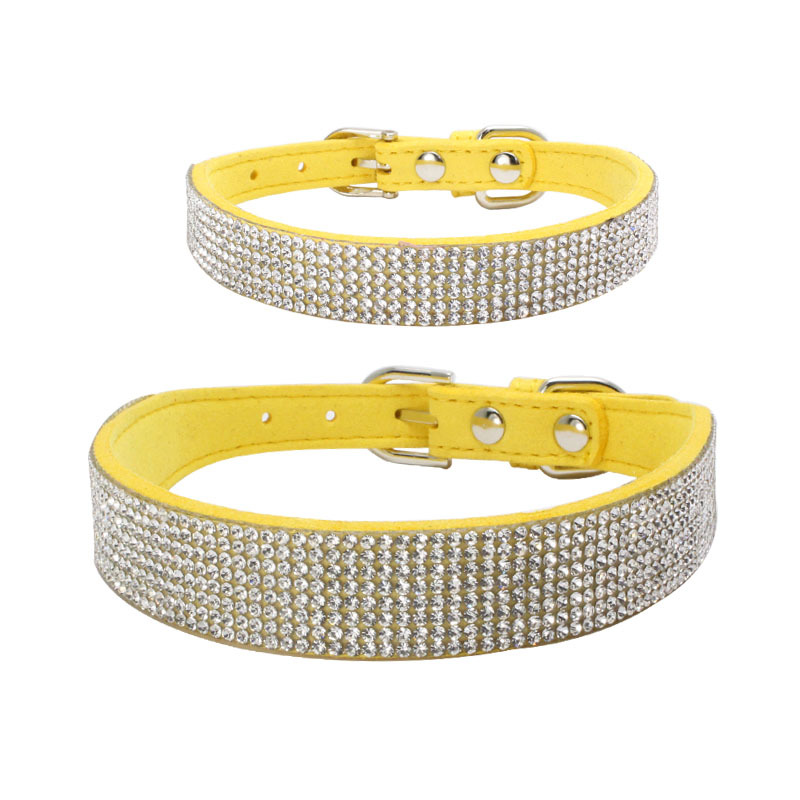 Collare per cani in microfibra resistente microfibra con strass lucidi in fibra scamosciata C9 - Foto 9 di 9