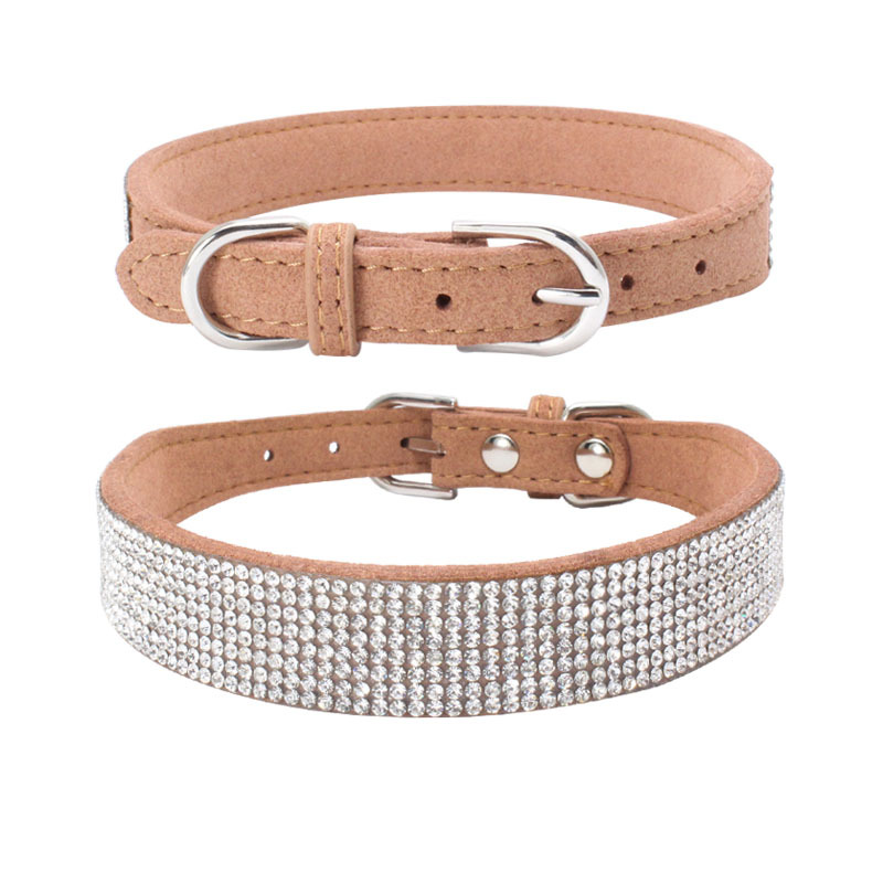 Collare per cani in microfibra resistente microfibra con strass lucidi in fibra scamosciata C9 - Foto 3 di 9