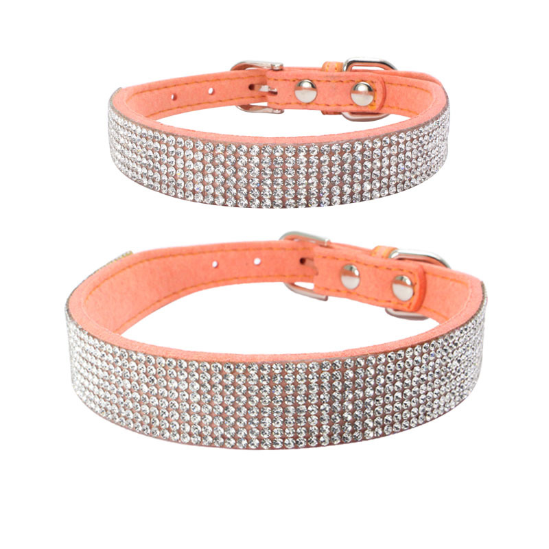 Collare per cani in microfibra resistente microfibra con strass lucidi in fibra scamosciata C9 - Foto 4 di 9
