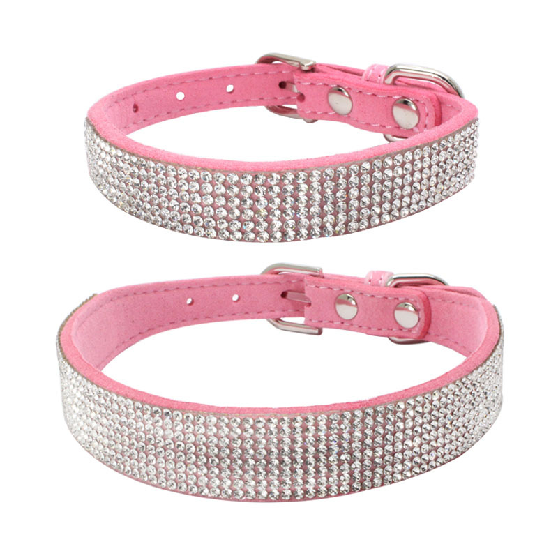 Collare per cani in microfibra resistente microfibra con strass lucidi in fibra scamosciata C9 - Foto 5 di 9