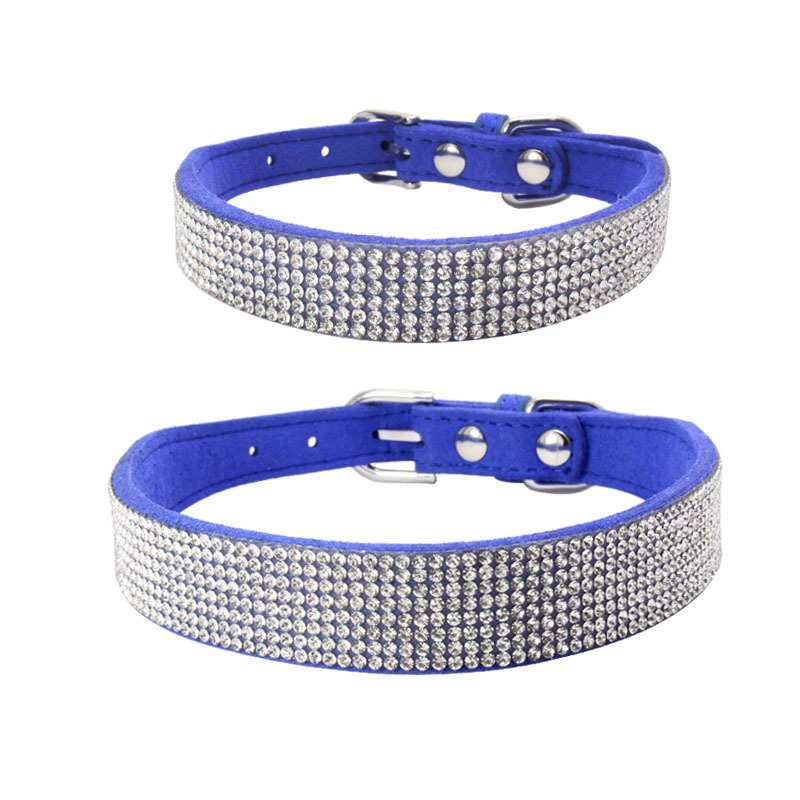 Collare per cani in microfibra resistente microfibra con strass lucidi in fibra scamosciata C9 - Foto 2 di 9