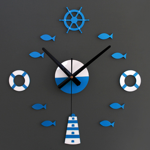 Mediterranean Nordic DIY Clock Lighthouse Rudder Lifebuoy Small Fish Clock DIY W