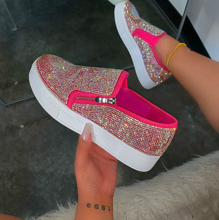 Rhinestone Flat Casual Shoes Bling Slip-on Shoes Keds-like