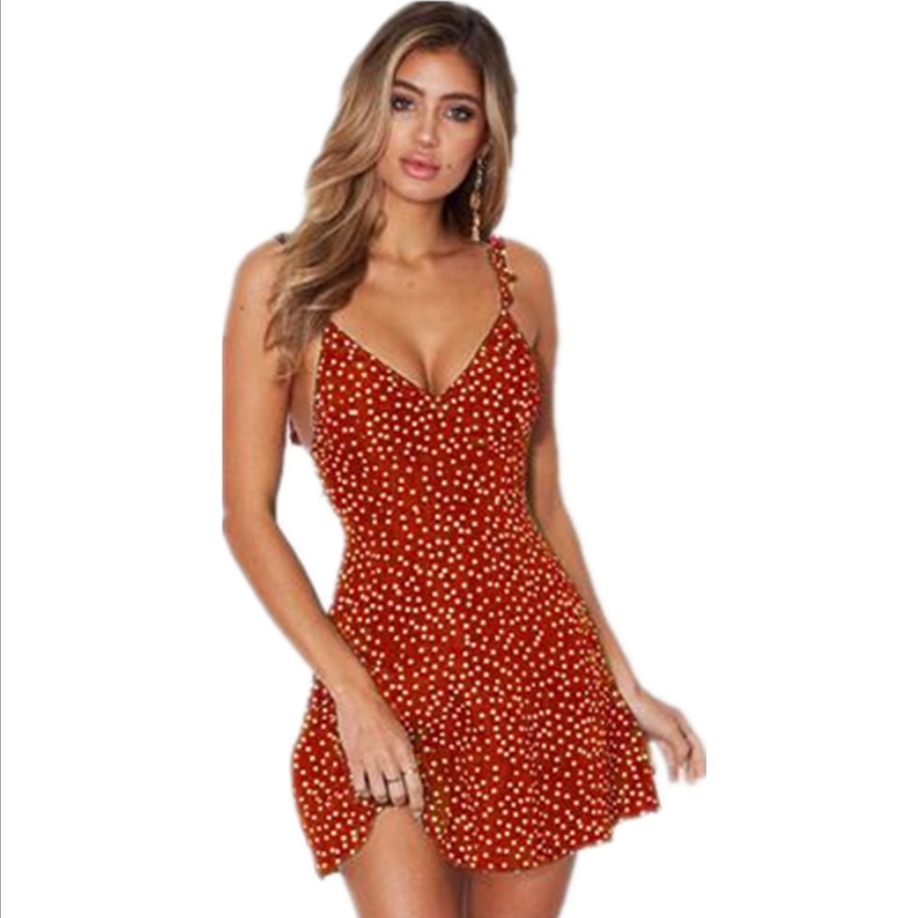 Polka-dot Strappy Dress Women Summer Fashion Beach Sundress - Picture 8 of 9