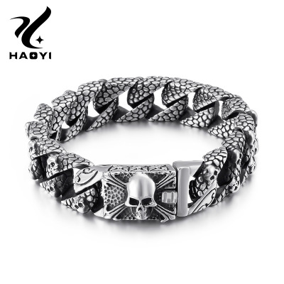 Stainless Steel Gothic, Punk, Serpent and Skull Bracelet For Men - Foto 1 di 1