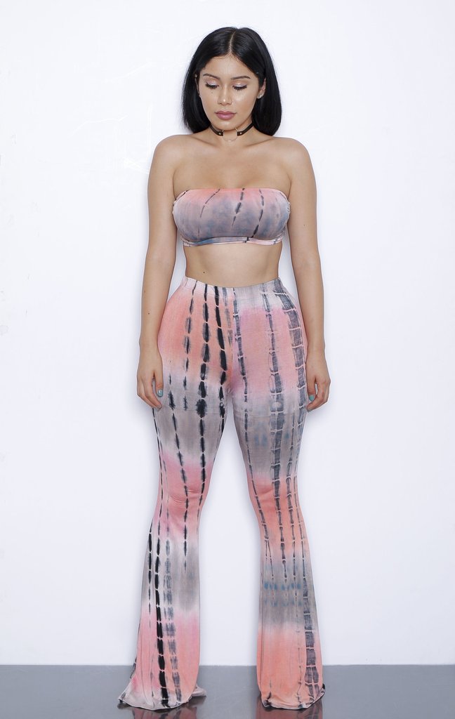  Women Sexy Gradient Flare Pants 2 Piece Set Crop Top