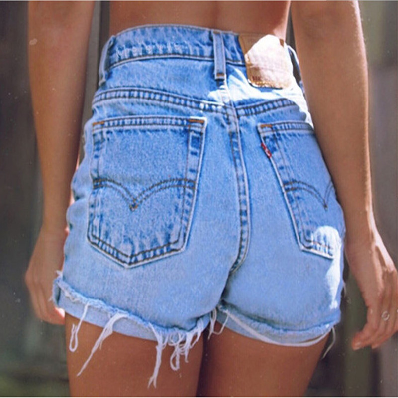 Women's Thin Denim Shorts with Raw Edges - Picture 4 of 4