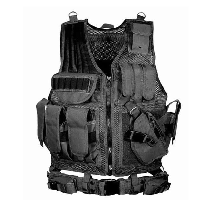 Gilet Tactique Ajustable Molle – Armée / Police / Airsoft – Noir (600D Oxford)
