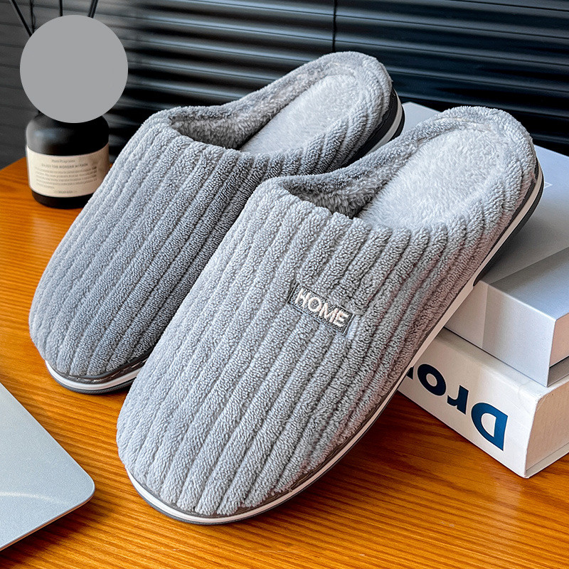 Solid Color Simple Cotton Slippers Winter Non-slip Home Warm Plush Slippers Hous - Picture 8 of 12