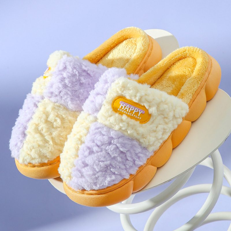 Color-matching Home Slippers Winter EVA Thick-soled Warm Plush Cotton Slippers W - Picture 11 of 11