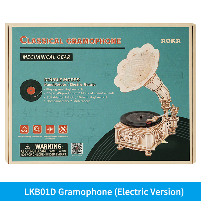 Robotime ROKR DIY Hand Crank Classic Gramophone Wooden Puzzle