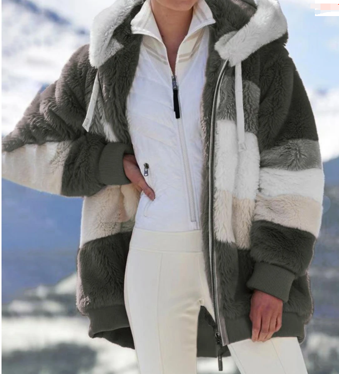 Women Winter Hooded Jacket Long Sleeve Plush Coat Fleece Zipper Hooded Coat Tops - Picture 11 of 20