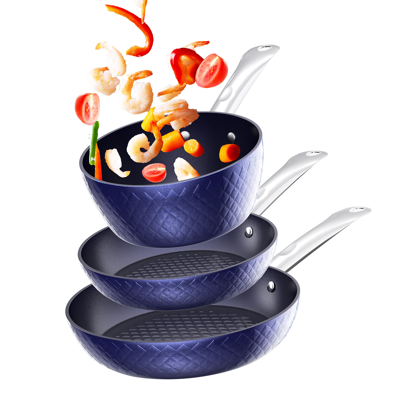 3-Piece Blue Diamond Non-Stick Cookware Set Frying Pan Set