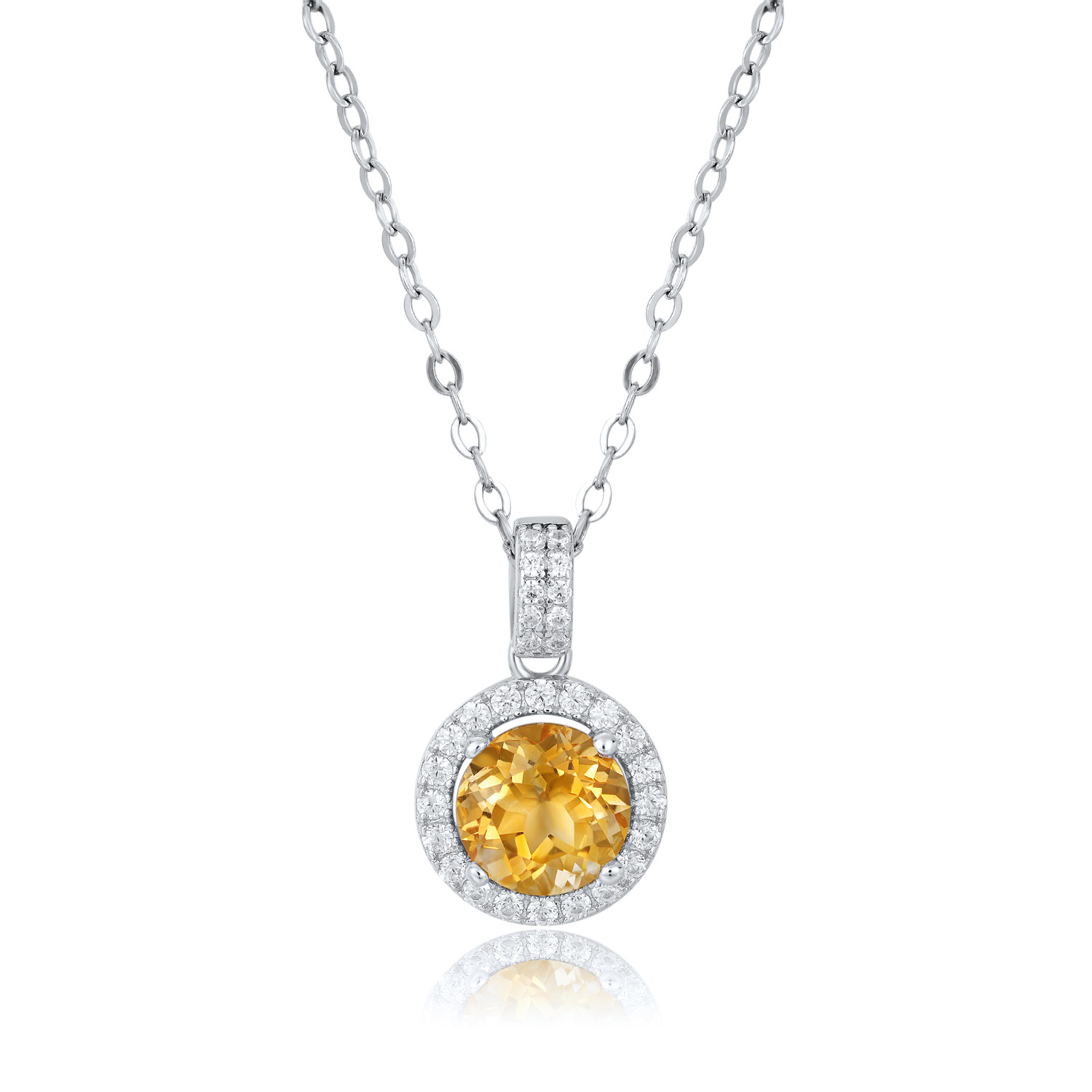 Luxurious Necklace,Simple Circular Pendant, 925 Silver With Natural Yellow Cryst - Picture 5 of 5
