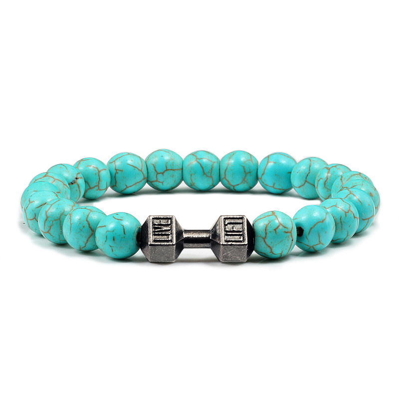 Turquoise Energy Gun Black Electroplated Alloy Barbell Bracelet - Picture 15 of 17