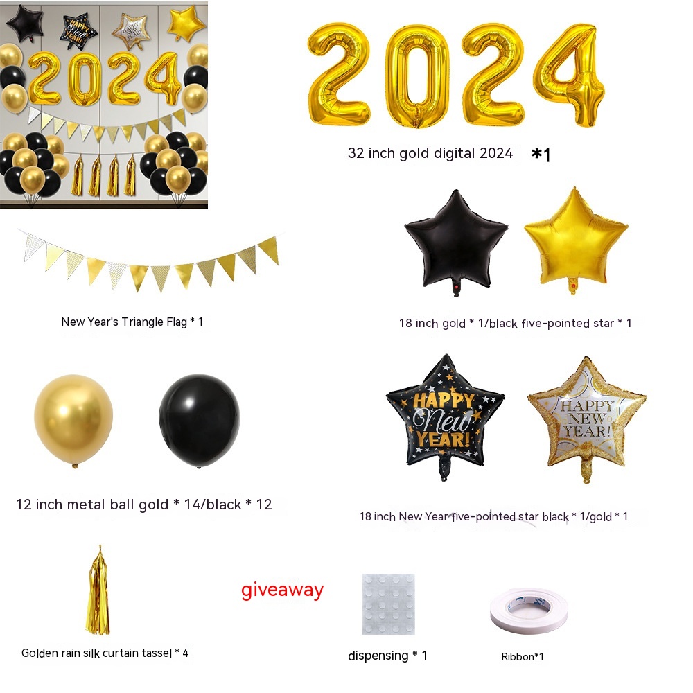 Gold Number 2024 Balloon Set