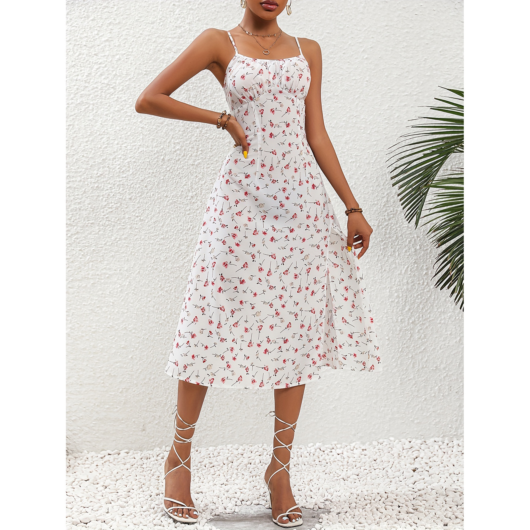 New Polka Dot Print Dress Summer Sexy Slit Long Dresses For Womens Clothing - Picture 7 of 7