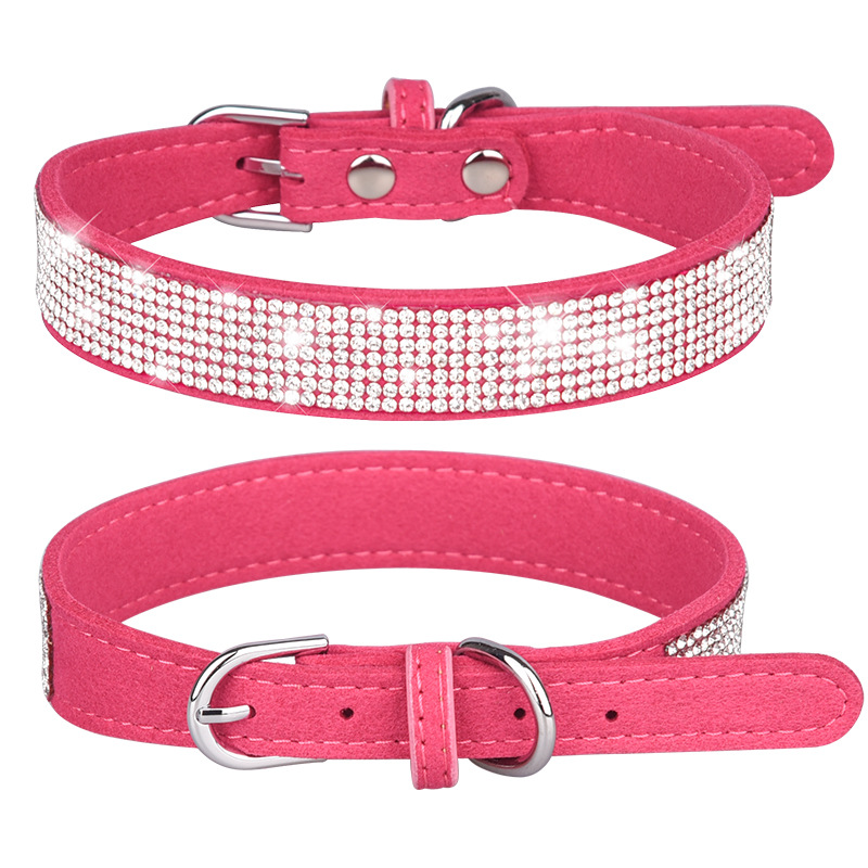 Collare per cani in microfibra resistente microfibra con strass lucidi in fibra scamosciata C9 - Foto 6 di 9