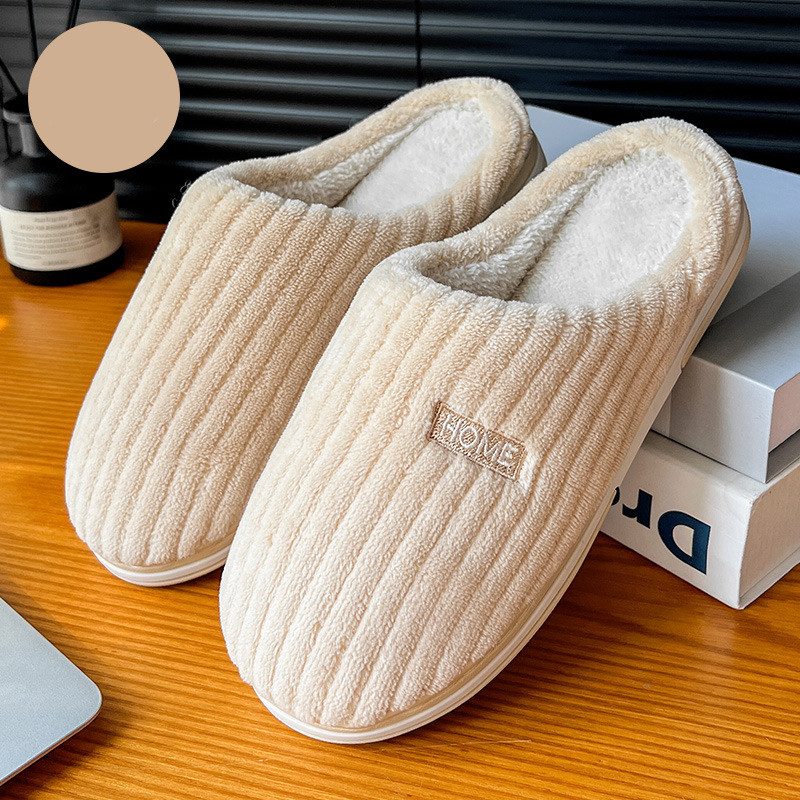 Solid Color Simple Cotton Slippers Winter Non-slip Home Warm Plush Slippers Hous - Picture 12 of 12