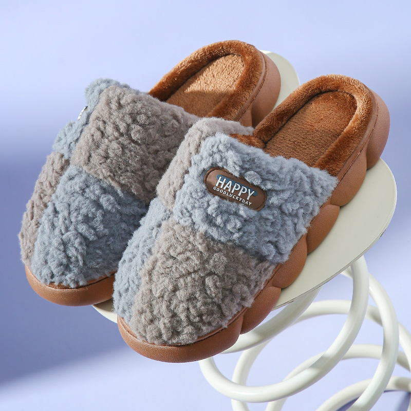 Color-matching Home Slippers Winter EVA Thick-soled Warm Plush Cotton Slippers W - Picture 7 of 11