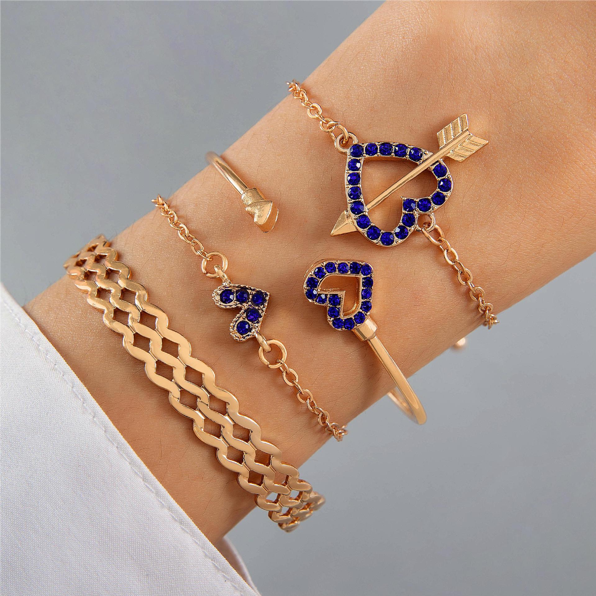 4 Stck. Blau Blume Liebe Schmetterling Armband Set mit Strass Design Valentinstag  - Bild 8 von 9