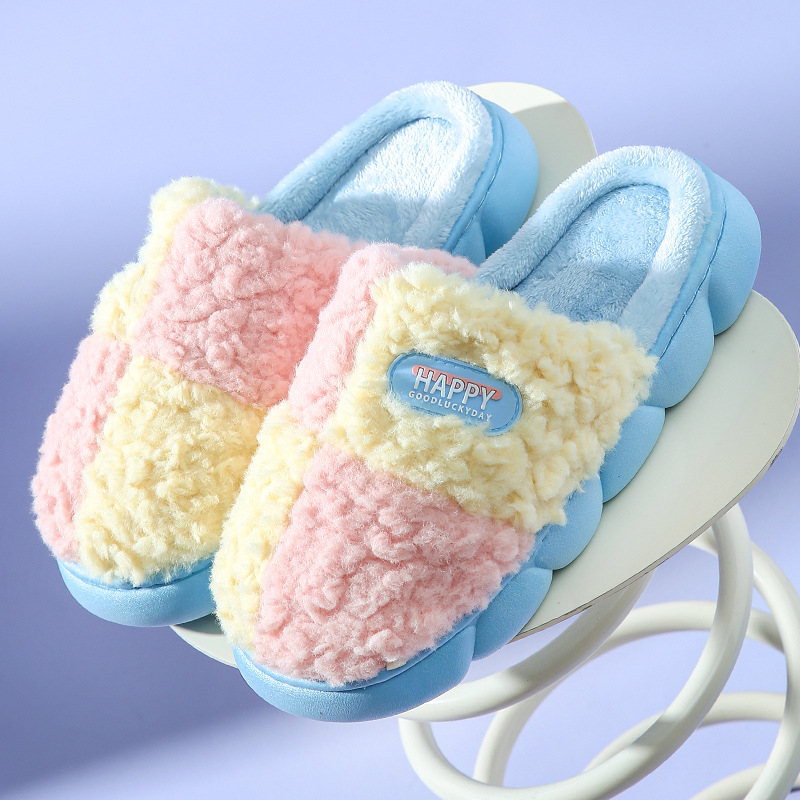 Color-matching Home Slippers Winter EVA Thick-soled Warm Plush Cotton Slippers W - Picture 10 of 11