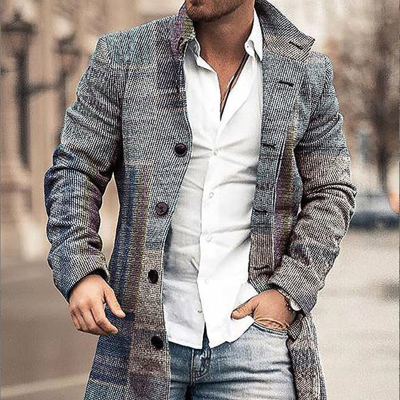 Men's Woolen Stand Collar Mid-length Casual Coat | eBay