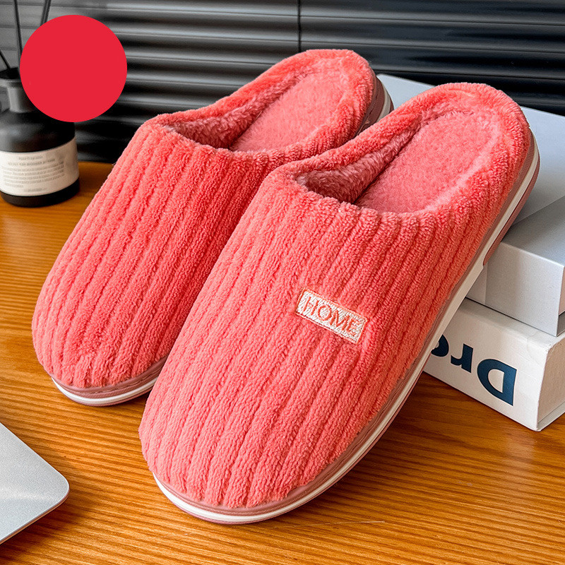 Solid Color Simple Cotton Slippers Winter Non-slip Home Warm Plush Slippers Hous - Picture 11 of 12
