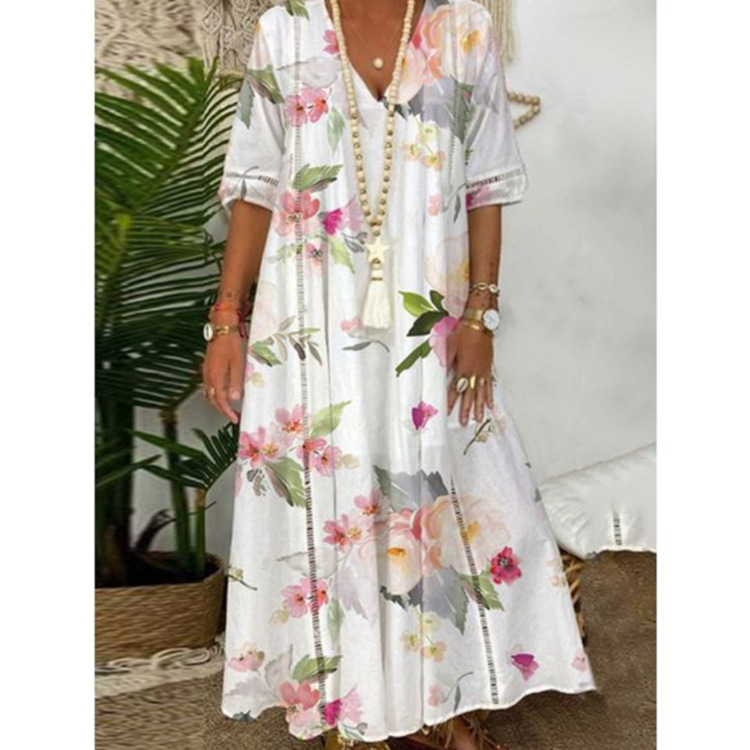 Women's Long Floral Printed Maxi Dress - Picture 13 of 13