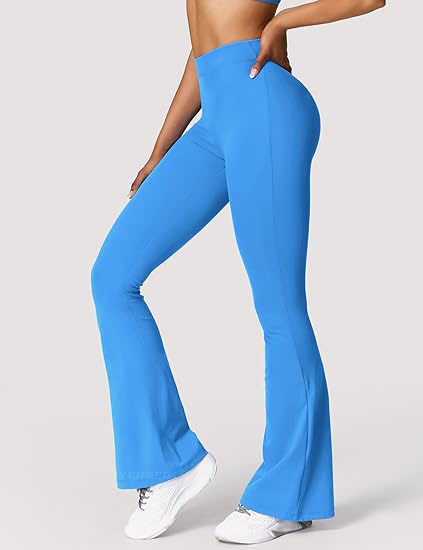 Solid Bell Bottom Yoga Pants, High Waist Fitness Leg Pants, Women's Activewear - Picture 7 of 30