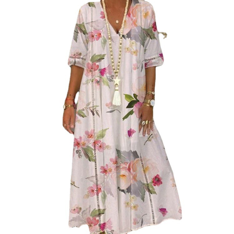 Women's Long Floral Printed Maxi Dress - Picture 12 of 13
