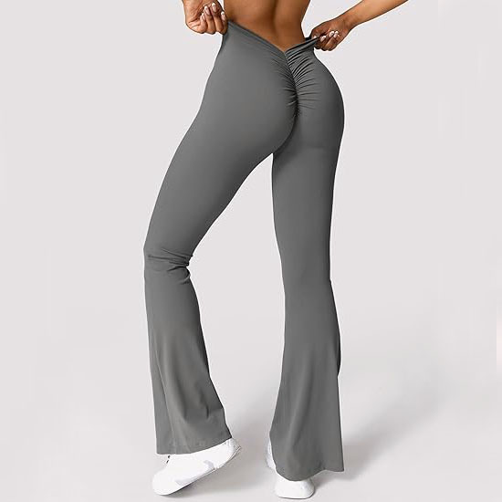 Solid Bell Bottom Yoga Pants, High Waist Fitness Leg Pants, Women's Activewear - Picture 8 of 30