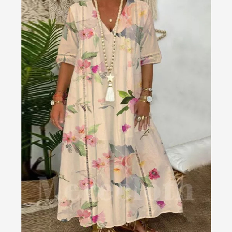 Women's Long Floral Printed Maxi Dress - Picture 11 of 13