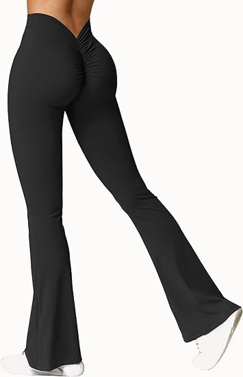 Solid Bell Bottom Yoga Pants, High Waist Fitness Leg Pants, Women's Activewear - Picture 10 of 30